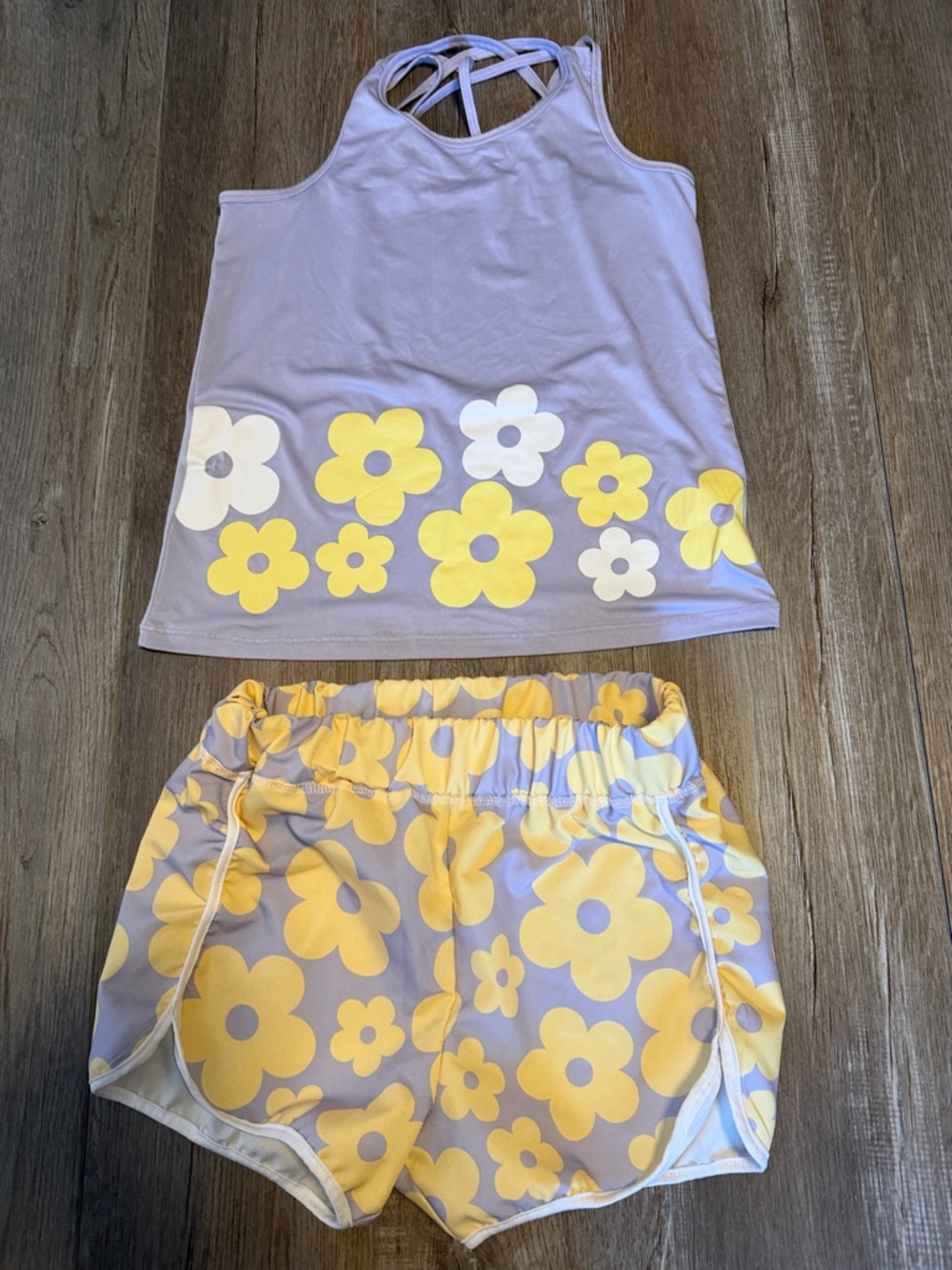 Girl’s Pro Player Yellow and Lavender Polka Dot Flower Short and Shorts